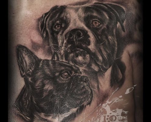 tatuajes de retratos de perros bulldog mascotas