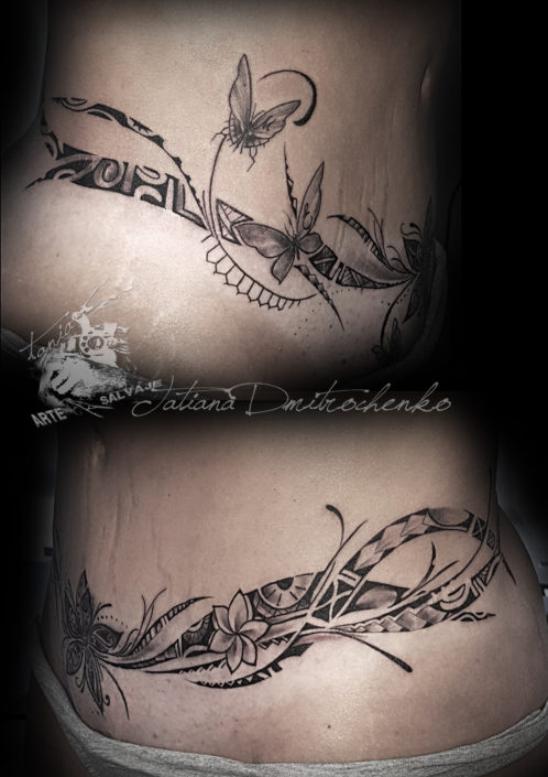 tattoo maori maorie tatuaje cover up de cicatriz y estrias abdomen valencia