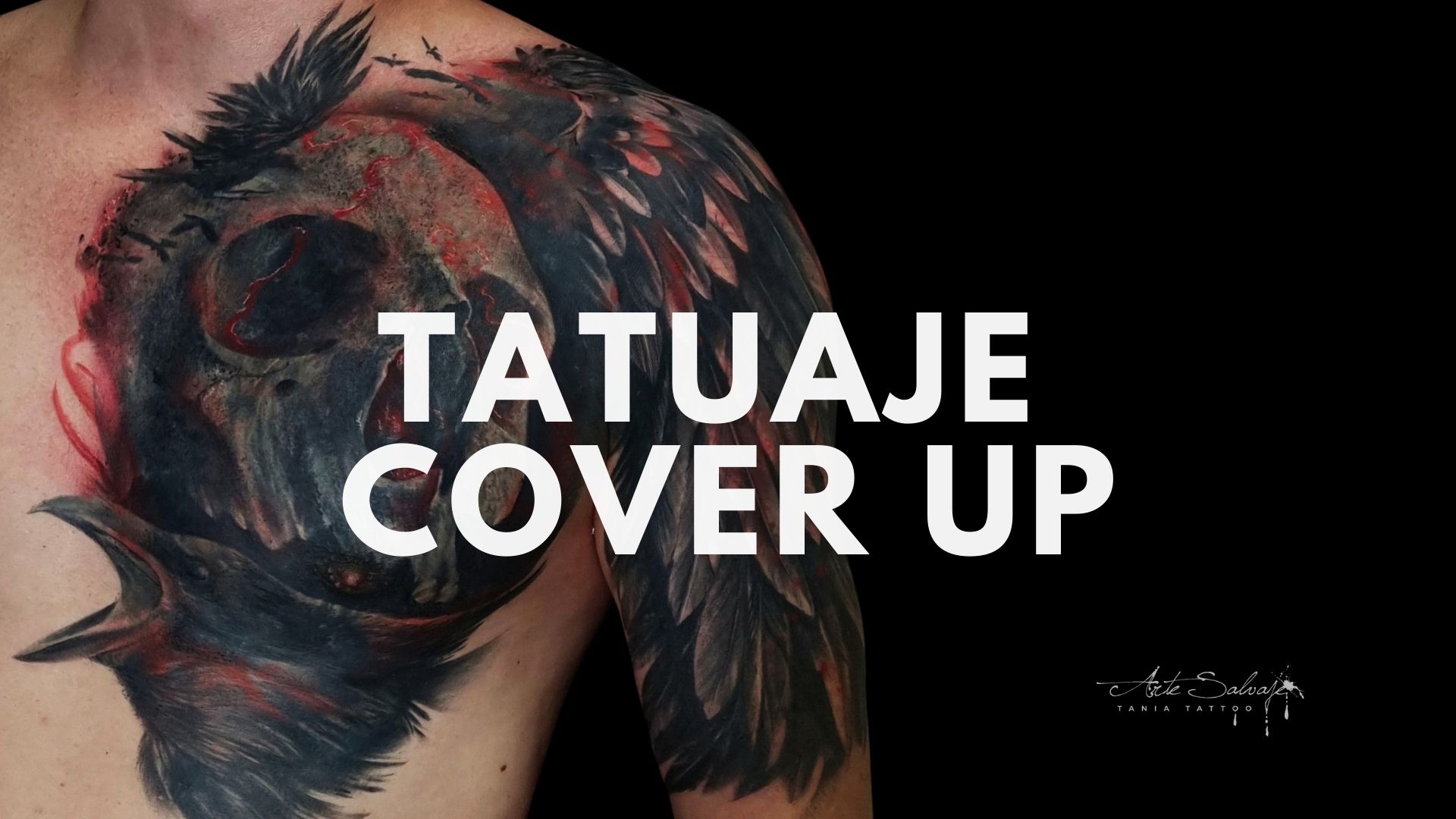 Un nuevo Cover Up: de león alado a calavera rodeada de cuervos - TANIA TATTOO